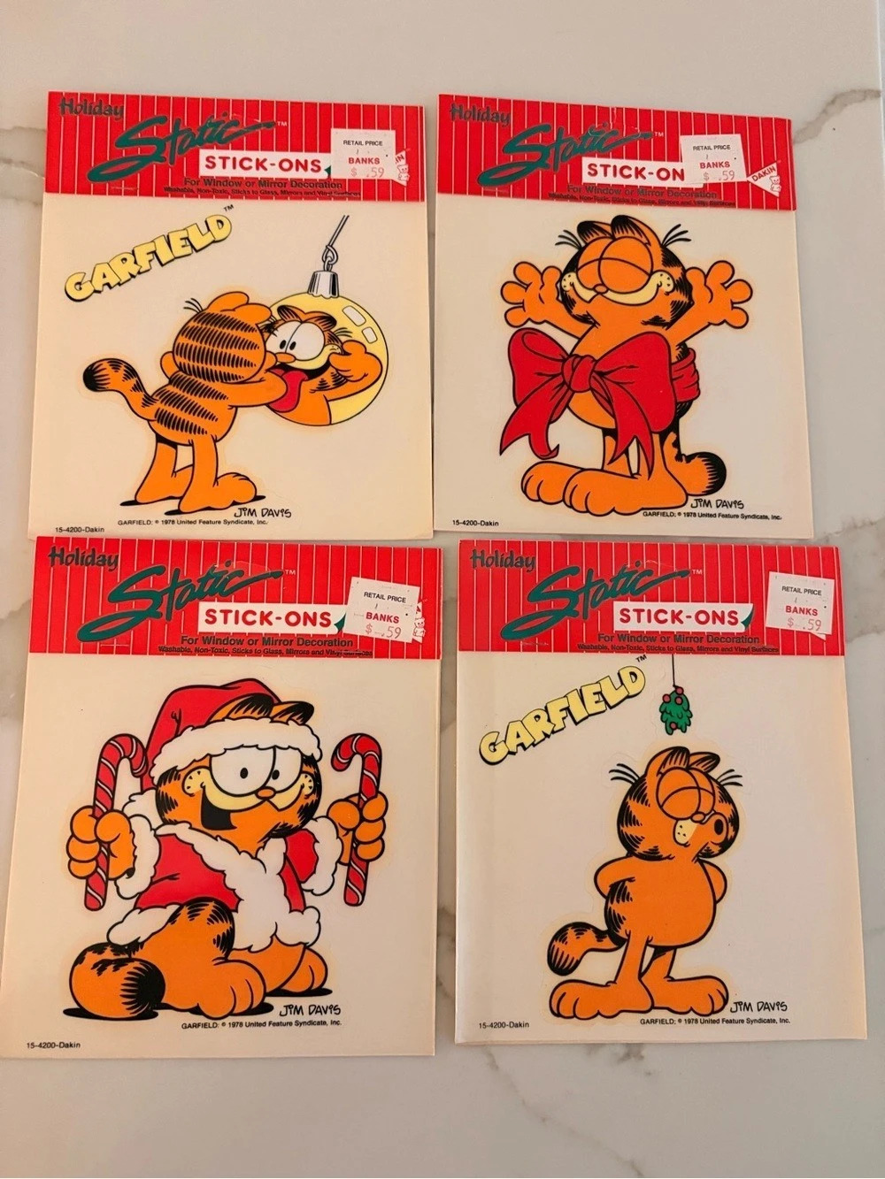 Vintage Holiday Static Garfield Holiday Stick-Ons Set NWT